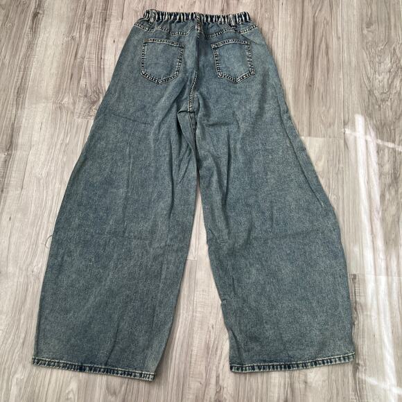 Shein Teen Y2K Style Distressed Baggy Wide Leg Patchwork Denim Jeans Size 16Y - Picture 2 of 9